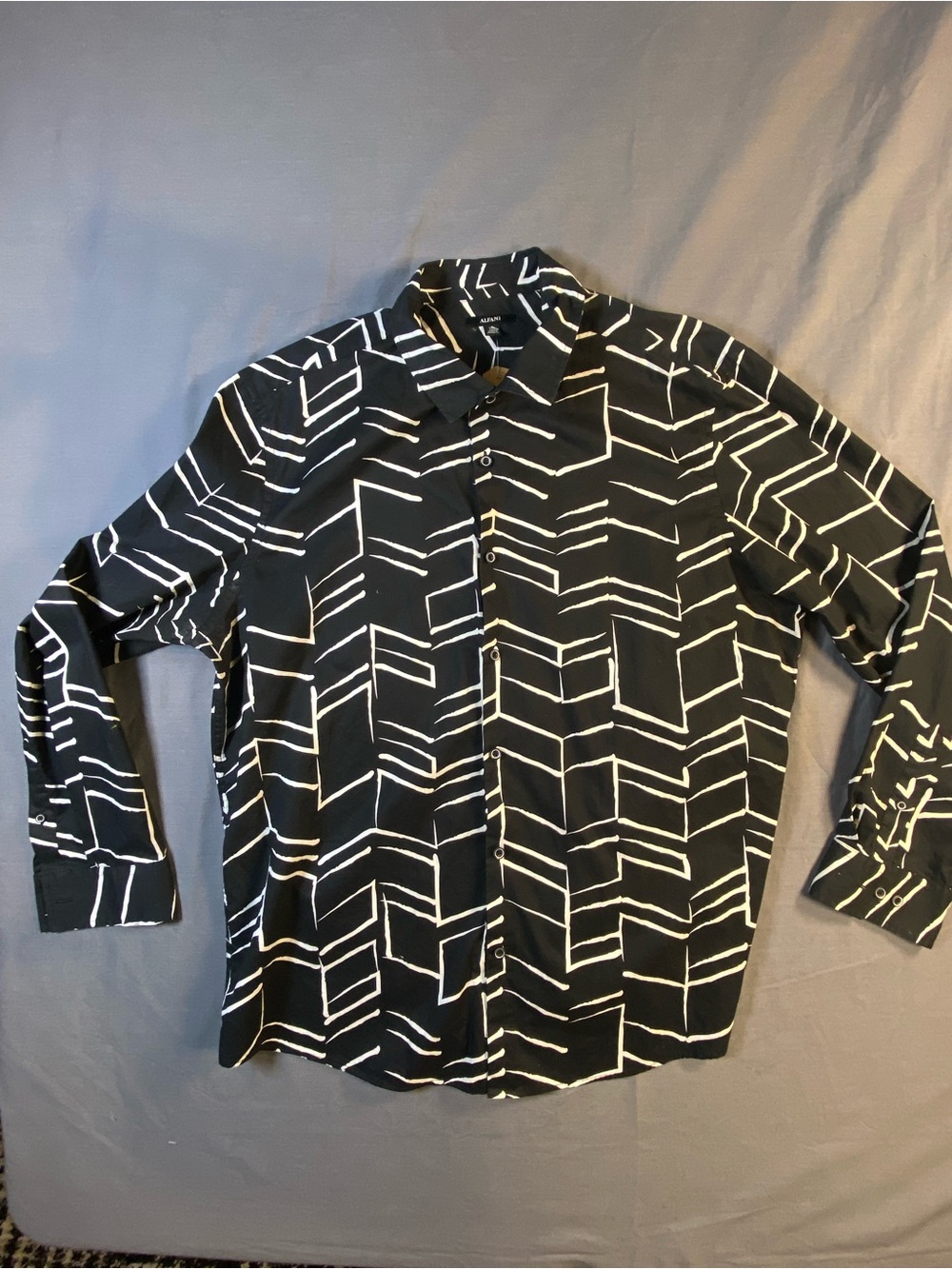 Alfani Black Button-Down Shirt with White Geometric Print